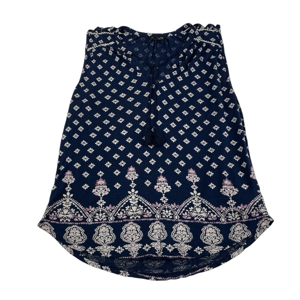 Lucky Brand Boho Floral Print Sleeveless Top Blue Paisley Medallion M